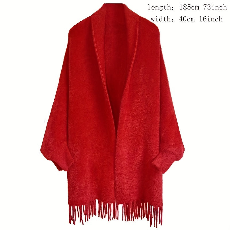 Cashmere Tassel Scarf Blanket Shawl Warm Cardigan with Brooch