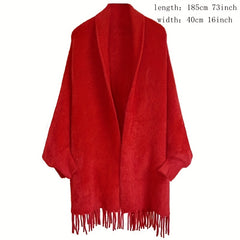 Cashmere Tassel Scarf Blanket Shawl Warm Cardigan with Brooch