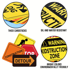 12pcs Size 8 Construction Zone Party Decorations Traffic Sign Cutouts