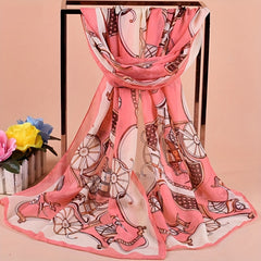 Vintage Thin Chiffon Scarf with Carriage Print Shawl
