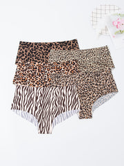 5pcs Seamless Leopard Briefs Comfy & Breathable Panties