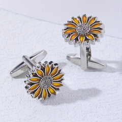 Men's Vintage Sunflower Cufflinks for Business Shirt
