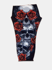 Skull & Flower Print High Waist Yoga Pants for Women