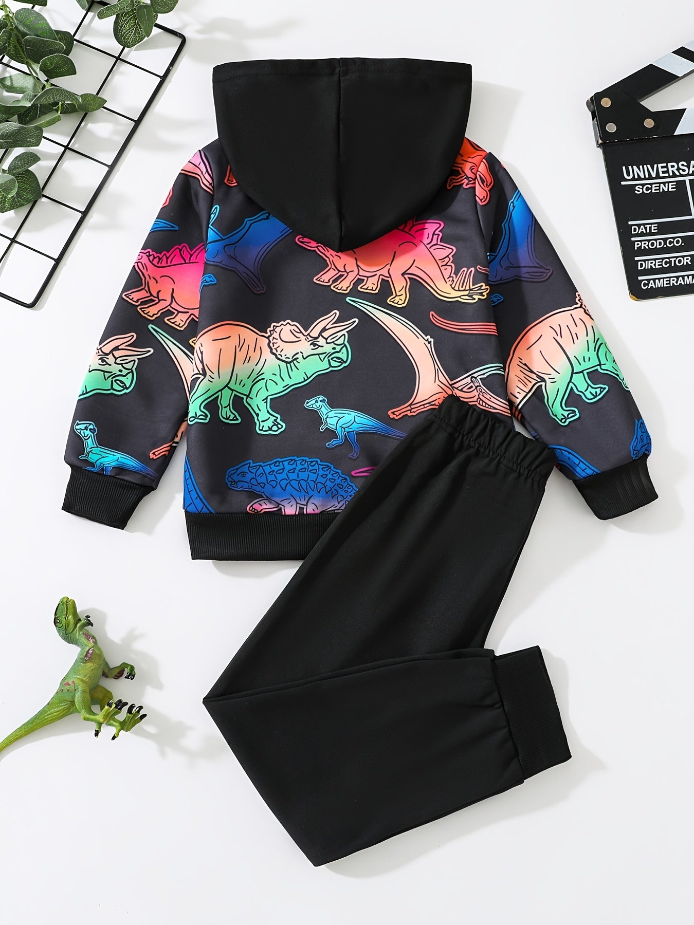 Boys Dinosaur Print Hoodie & Pants Set Kids Clothes