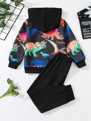 Boys Dinosaur Print Hoodie & Pants Set Kids Clothes
