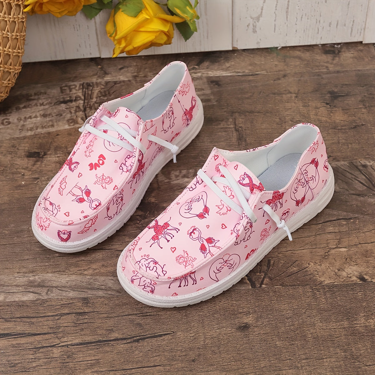 Women's Skate Shoes with Cartoon Patterns of Red Cranes
