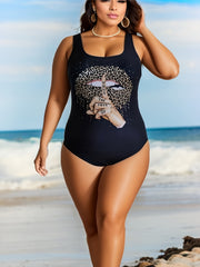 Leopard Lip Print V Back One Piece Swimsuit