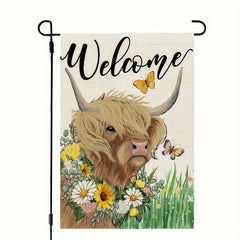 Garden Flag Cow For Outside Floral Welcome Burlap Seasonal Yard Decoration