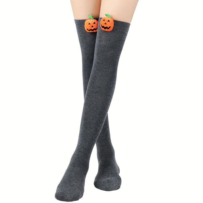Pumpkin Decor Thigh High Socks Halloween Over The Knee Socks