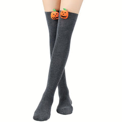 Pumpkin Decor Thigh High Socks Halloween Over The Knee Socks