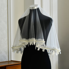 Bridal Veil Pearl Lace Trim Nylon Wedding Accessory M98