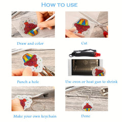 132pcs Shrink Plastic Sheets & Keychain Charms Kit