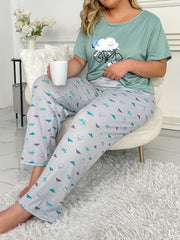 Cartoon Clouds Print Tee & Pants Pajama Set