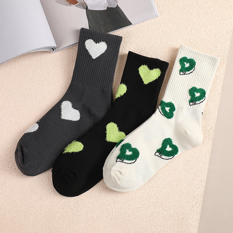 3 Pairs Heart Print Socks Comfy & Breathable All match Socks Women's Stockings