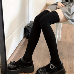 3 Pairs Ribbed Thigh High Socks Women's Stockings