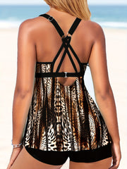 Leopard Print Tankini Set: Cami Top & Shorts Swimsuit Two Piece