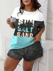 Ombre Coconut Tree Print Plus Size Pajama Set