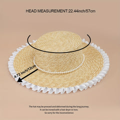 Flat Top Lace Fedora French Style Faux Pearl Decor Sun Hat