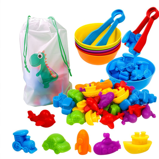 Colorful Transport Math Game and Rainbow Sensory Sorting Toys
