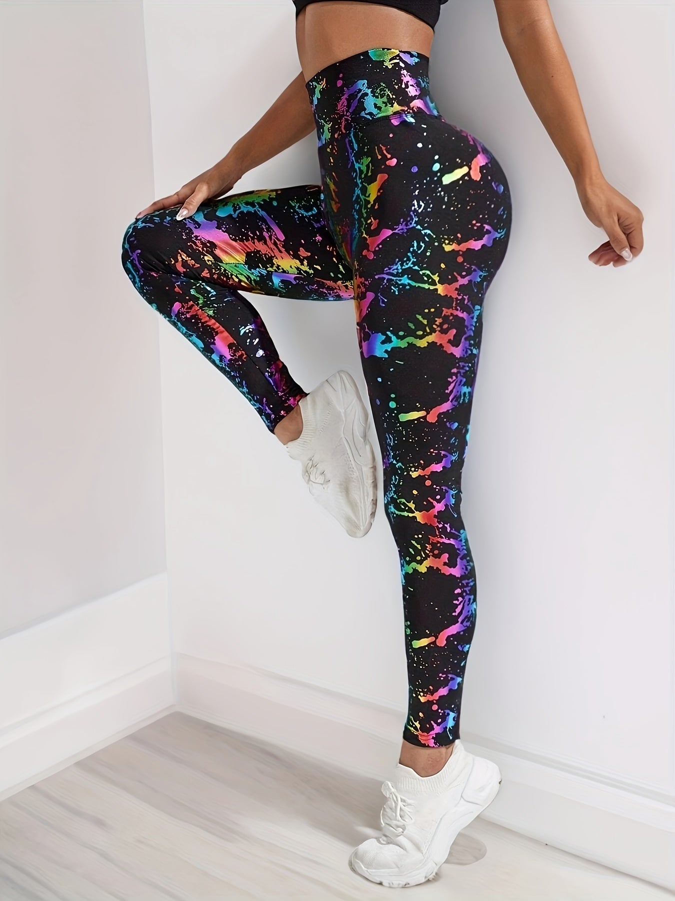 Ink Print Tummy Control Butt Lifting Yoga Leggings High Waist Slimming Pants