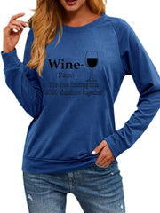Wine Tassel Print Sweatshirt Long Sleeve Crew Neck Pullover Sweatshirt
