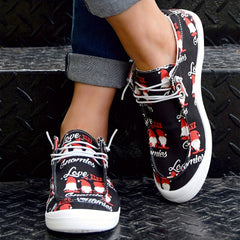 Christmas Hat Pattern Lace Up Walking Shoes