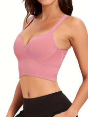 Women's V-neck Ribbed Seamless Backless Sports Bra