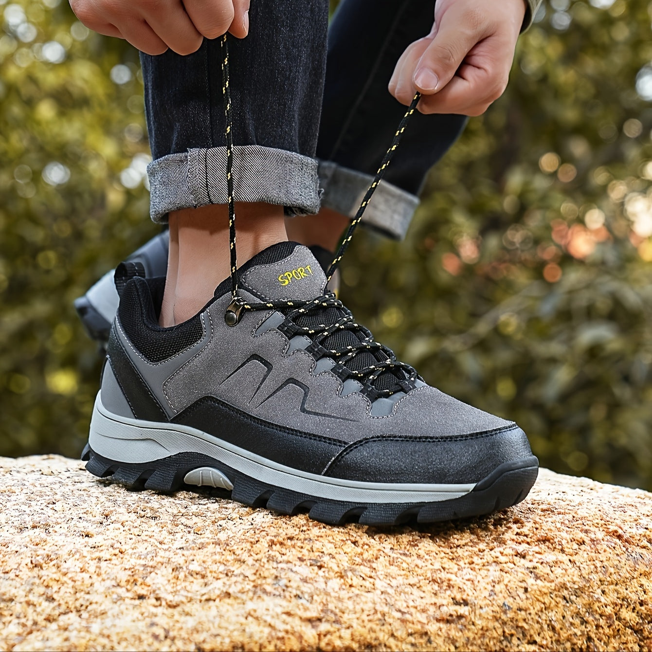 Men's Low Top Hiking Boots Non Slip Lace Up Shoes For Outdoor Activities