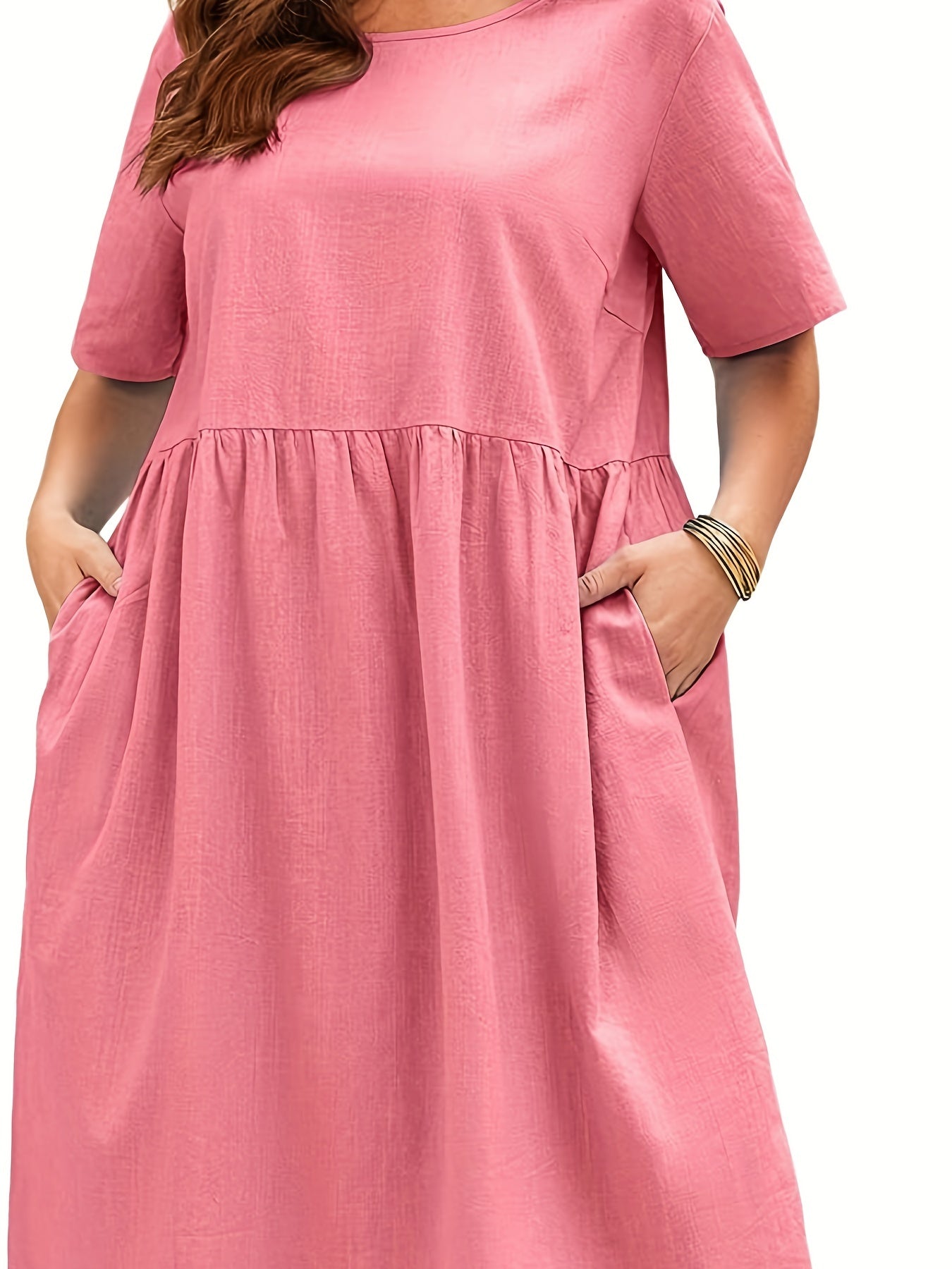 Casual Dress Women's Plus Short Sleeve Ruched Comfortable Dress