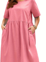 Casual Dress Women's Plus Short Sleeve Ruched Comfortable Dress