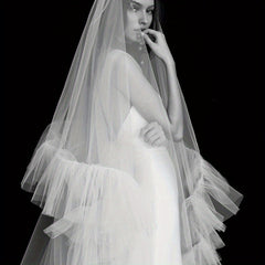 Lace Veil with Ruffles and Long Train Cloud Edged Double Layer