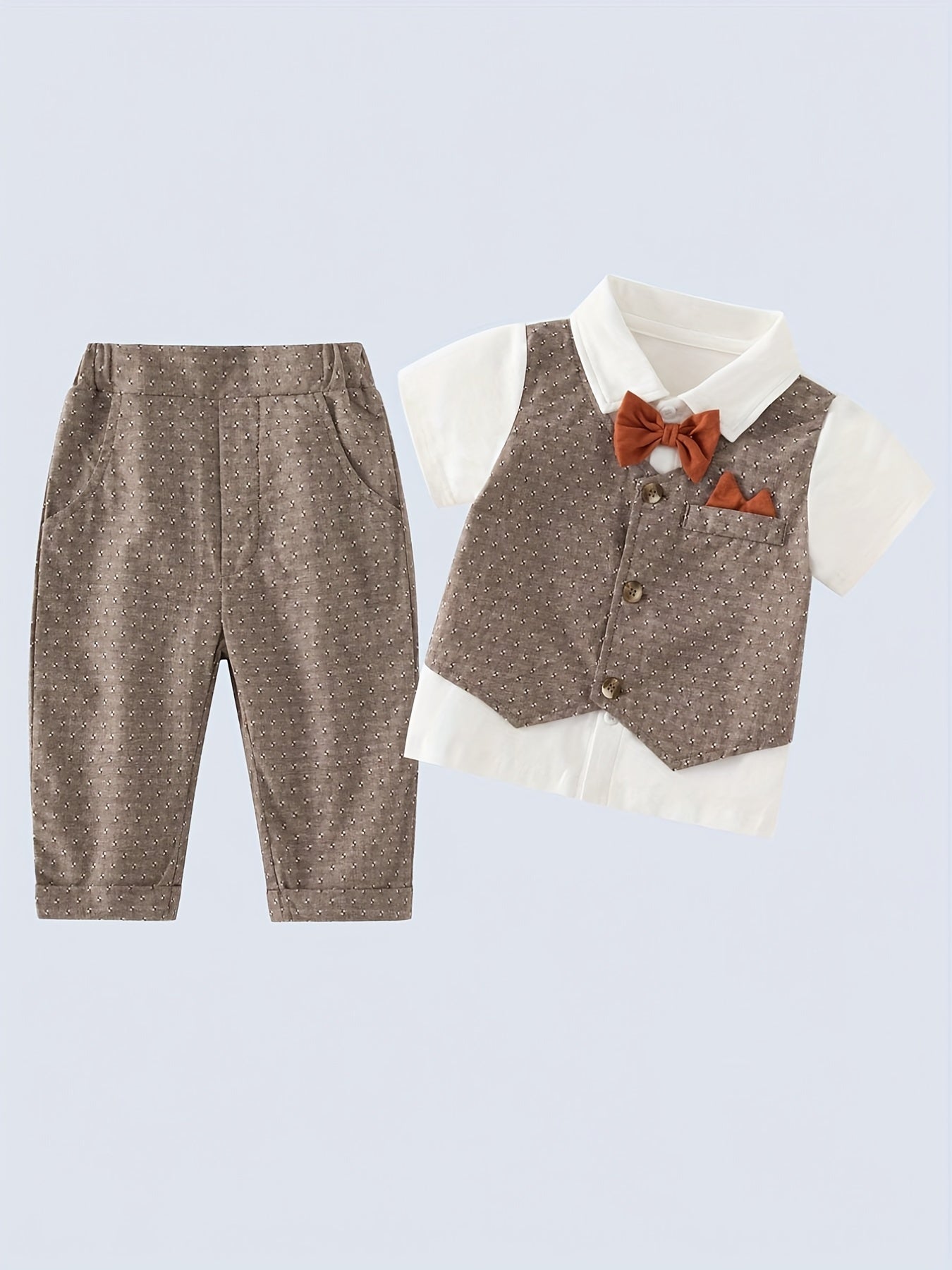 Baby Boys Gentleman Set 2pcs Bow Tie Shirt & Long Pants Outfit
