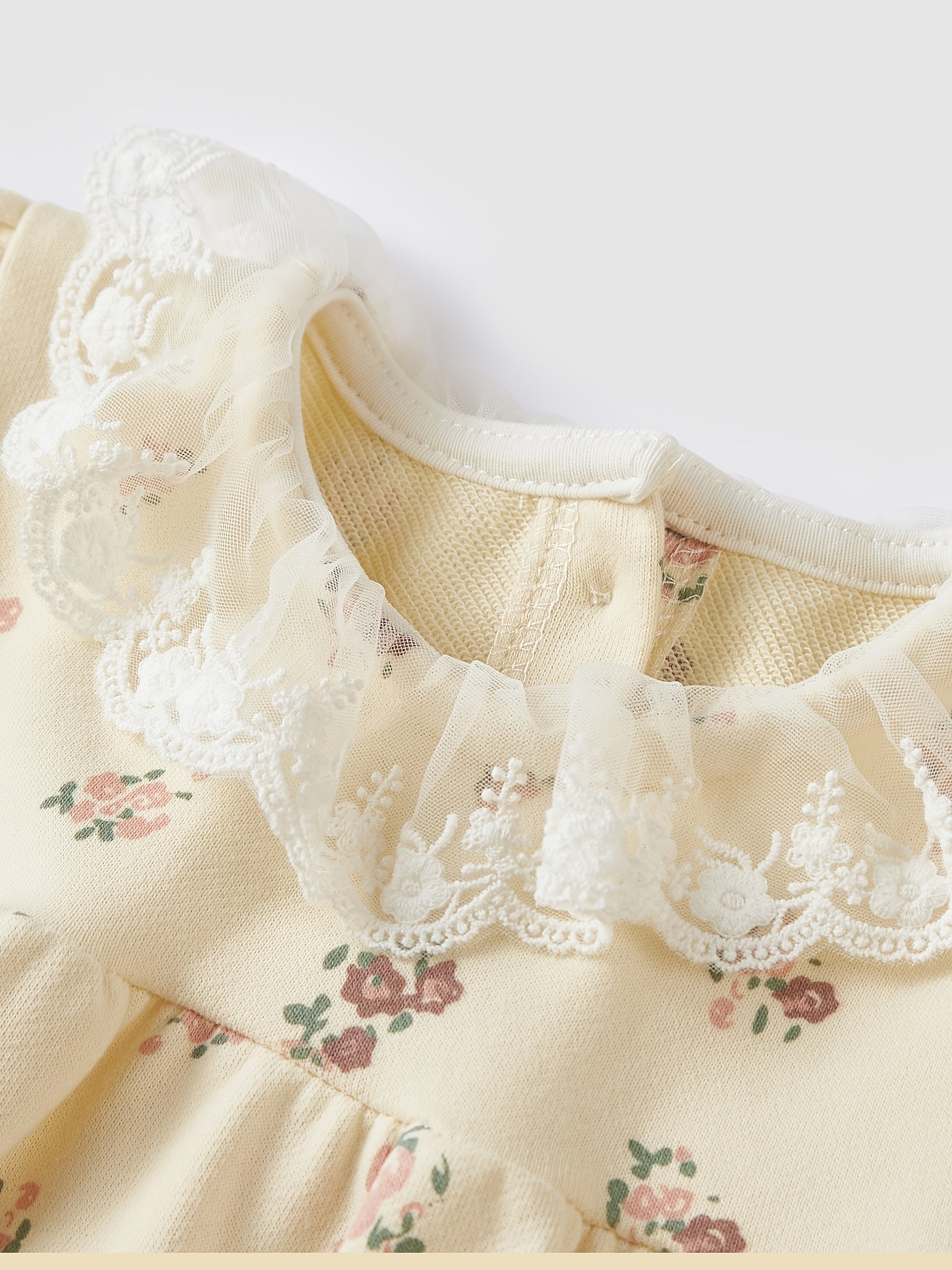 Autumn Baby Girl Floral Print Long Sleeve Lace Neck Casual Dress