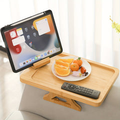 Bamboo Sofa Arm Table with Foldable Tray Clip Table