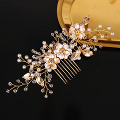 Silver Flower Hair Comb Pearl Rhinestone Bridal Wedding Tiara
