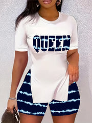 Floral Print Two piece Set T shirt & Biker Shorts Outfits Women