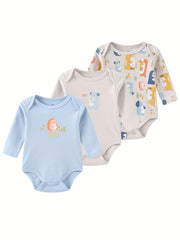 3 Pcs Baby Boys Bodysuits Long Sleeve Cotton 0-12M Jumpsuits