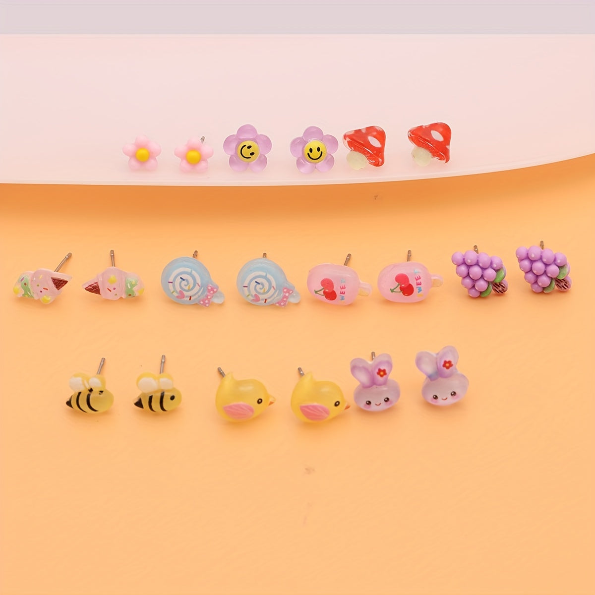 10 Pairs Cartoon Hypoallergenic Earrings Set For Little Girls