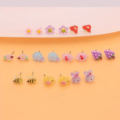 10 Pairs Cartoon Hypoallergenic Earrings Set For Little Girls