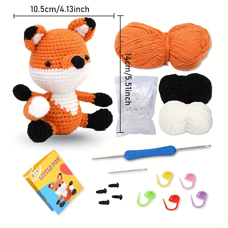 Hand Knitted Fox Doll Crochet Wool Set with Instruction Manual and Video