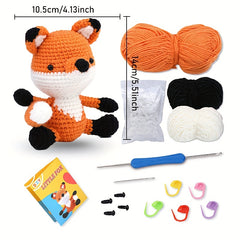 Hand Knitted Fox Doll Crochet Wool Set with Instruction Manual and Video