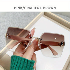 Square Rimless Sunglasses Gradient UV400 Sun Shades Summer Travel