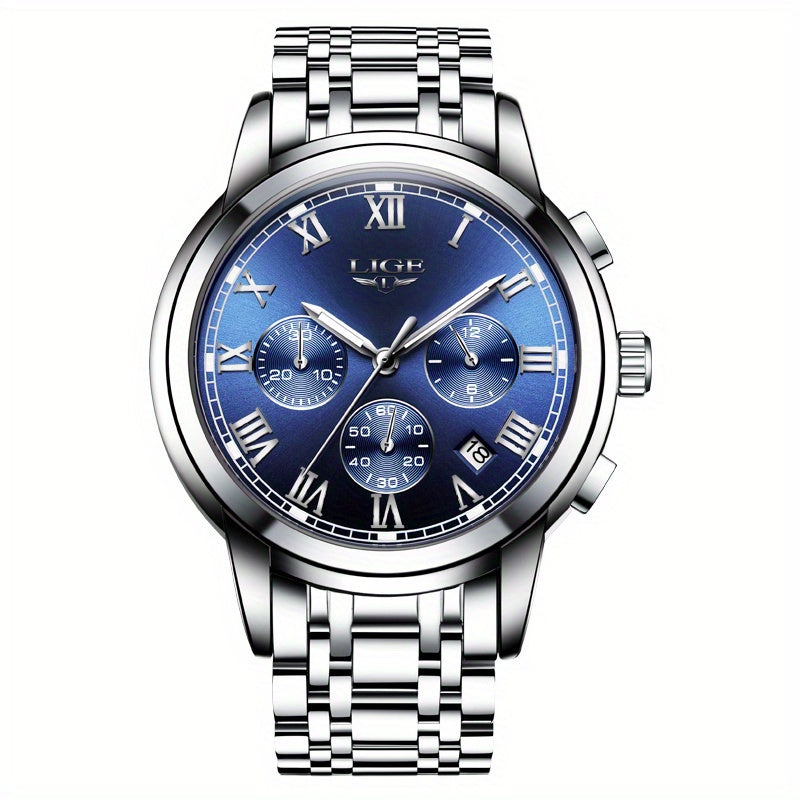 LIGE Golden Men Watches Waterproof Steel Bracelet Wristwatch