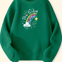 Girls Star Rainbow Graphic Crew Neck Sweatshirt Top
