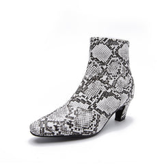 Women's Snakeskin Print Chunky Heeled Short Boots