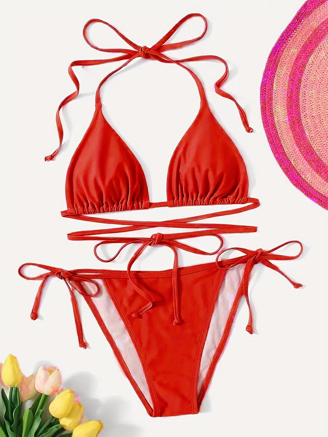 Halter V Neck Bikini Set High Cut Two Piece Swimsuit Women's Swimwear