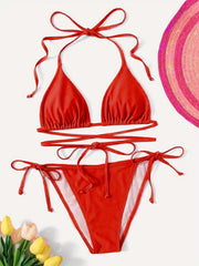 Halter V Neck Bikini Set High Cut Two Piece Swimsuit Women's Swimwear