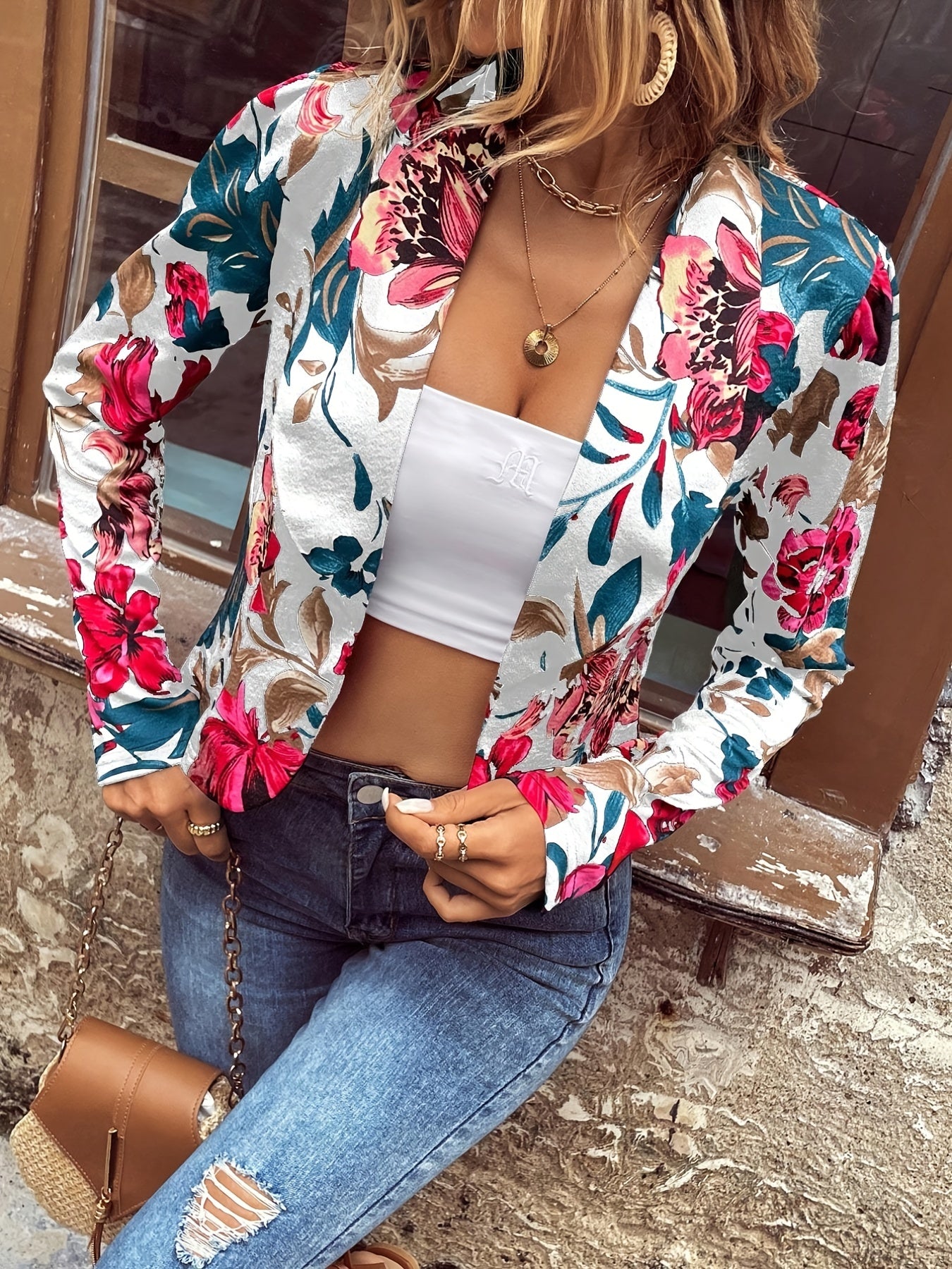 Floral Print Shawl Collar Blazer