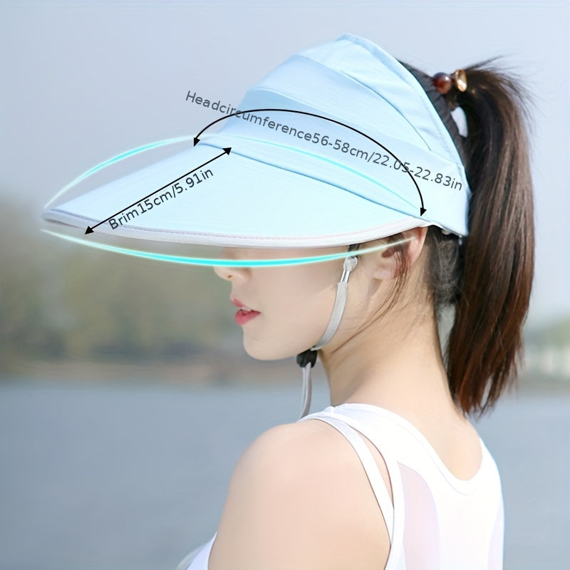 Wide Brim Ponytail Visor Hat UV Protection Sun Hat