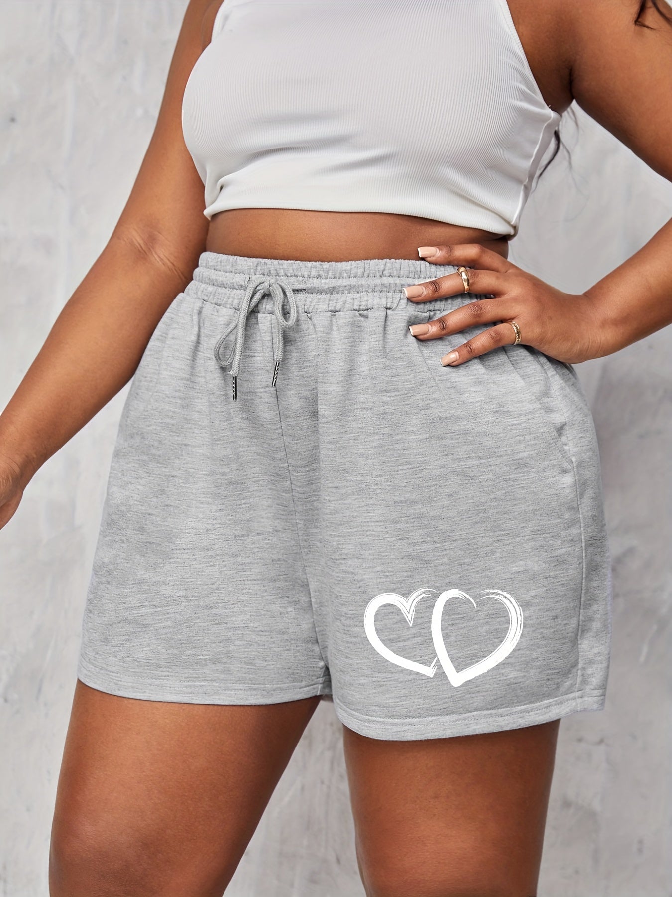 Women's Plus Hearts Print Drawstring Shorts